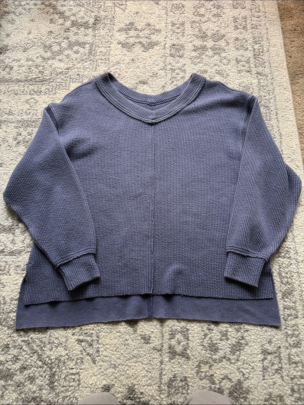 aerie Women's V-Neck Layered Hem Sweater in Slate Blue